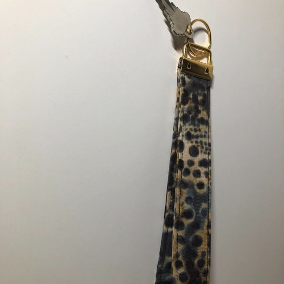 New Handmade Fabric Key Fob Wristlet | Keychain | Hand Dyed | Gray and Beige - Picture 2 of 9